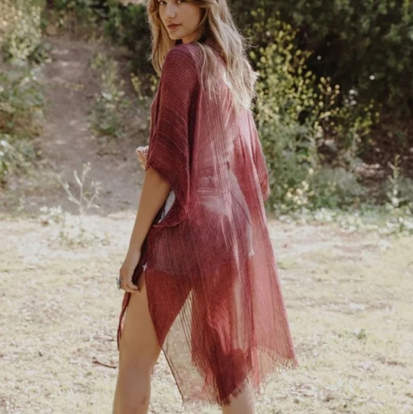 ☆ 3/35$ | OS Vintage Pink Pencil Stripe Trim Kimono Cover-up - Picture 2 of 6